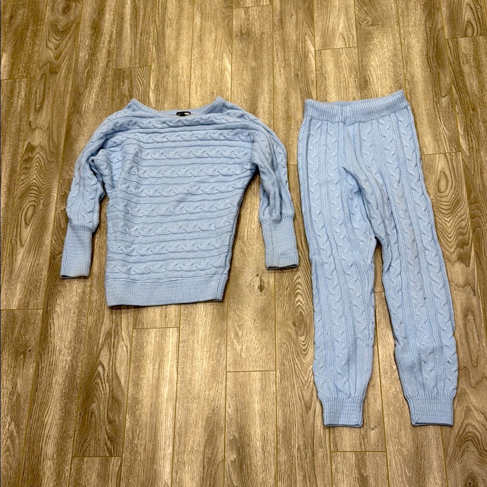Fashion Nova Light Blue Cable Knit Sweater Set